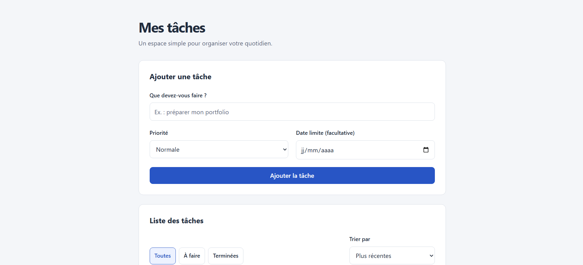 Capture de la To-do List : gestion des tâches